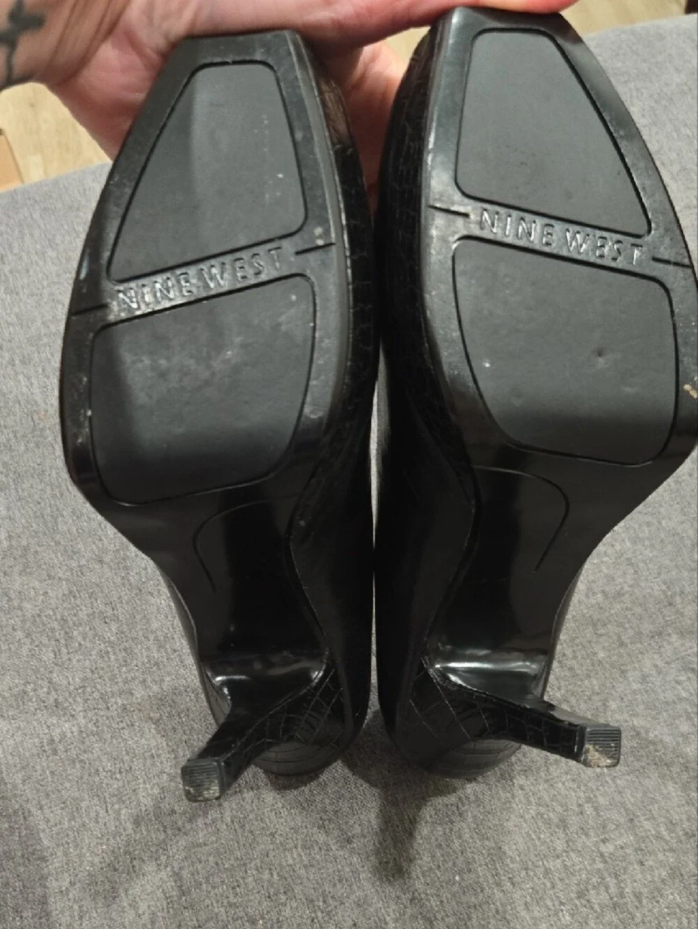 Nine West Black Leather Square-Toe Pumps